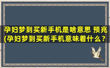 孕妇梦到买新手机是啥意思 预兆(孕妇梦到买新手机意味着什么？预示什么？)